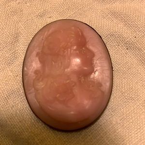 Beautiful pink celluloid Cameo brooch